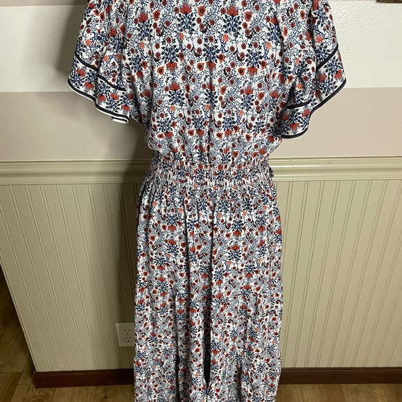 Max Studio Floral Ruffle Sleeve Midi Dress - Blue and orange size Medium - Picture 10 of 15